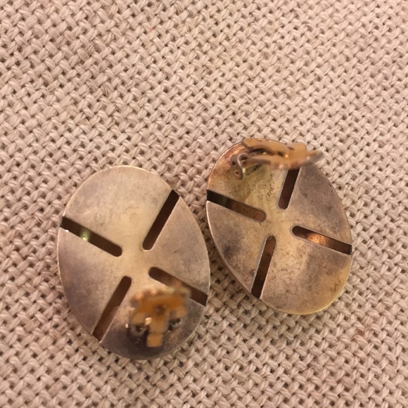 BEAU Goldplated Sterling Oval Button Clip Earrings - Picture 5 of 8